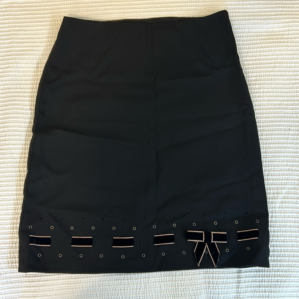 Vintage Ann Taylor wool skirt with velvet ribbon and eyelet detail